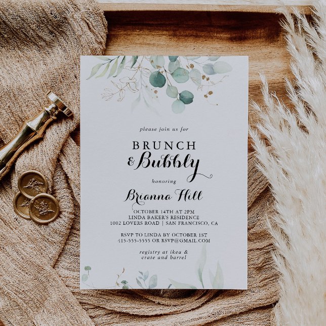 Rustic Gold Floral Brunch and Bubbly Bridal Shower Invitation (Creator Uploaded)
