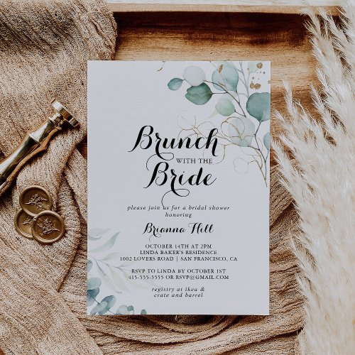 Rustic Gold Floral Brunch with the Bride Shower Invitation