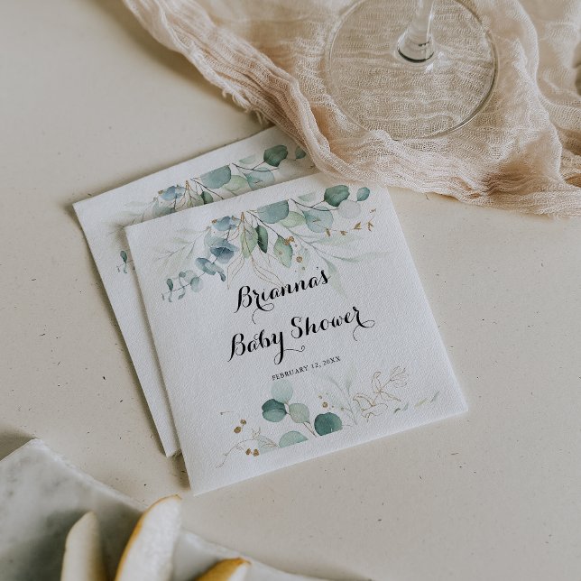 Rustic Gold Floral Calligraphy Baby Shower Napkins (Creator Uploaded)