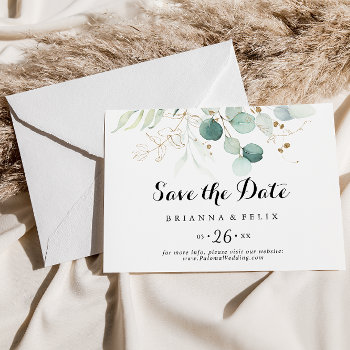Rustic Gold Floral Calligraphy Horizontal Wedding Save The Date by TwoSonsPaperCo at Zazzle