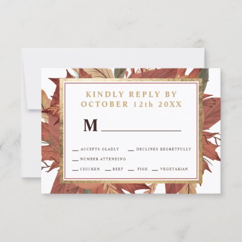 Rustic gold floral fall watercolor wedding RSVP