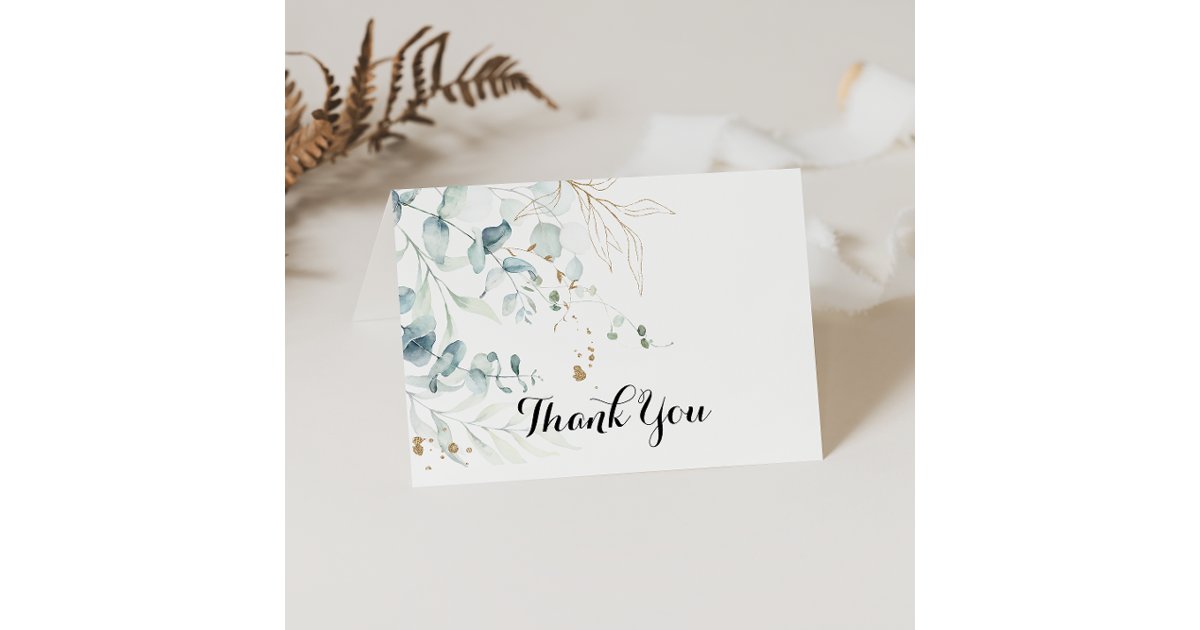 Rustic Gold Floral Folded Wedding Thank You Card | Zazzle