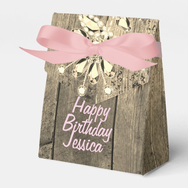 Rustic Gold Floral Gem Favor Boxes (Front Side)