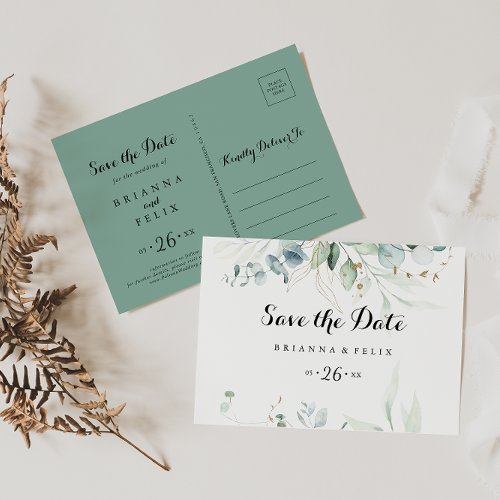 Rustic Gold Floral Horizontal Save the Date Postcard