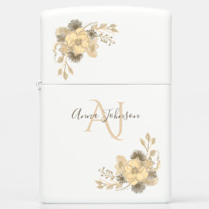 Rustic Gold Floral Name Monogram Zippo Lighter