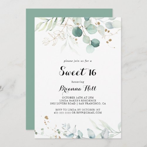 Rustic Gold Floral Sweet 16 Birthday Party Invitation