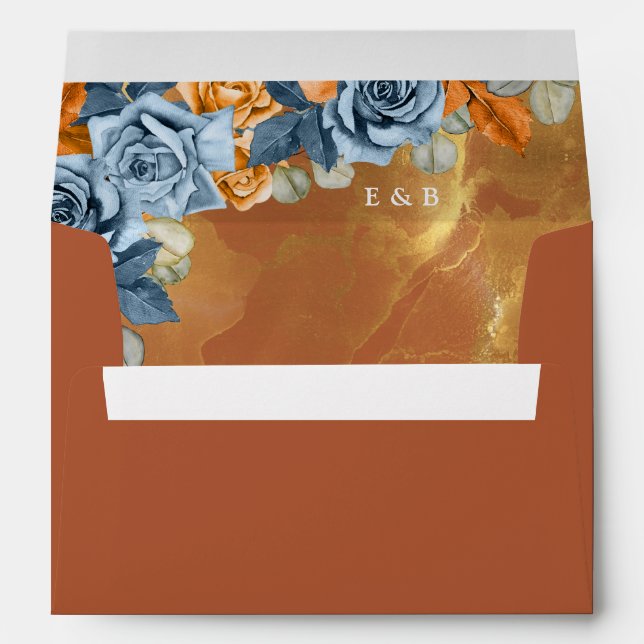Rustic Gold Floral Terracotta Rust Fall Wedding Envelope (Back (Bottom))