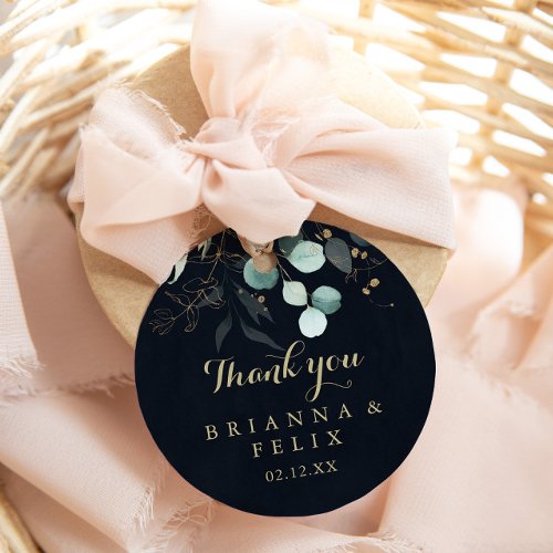 Rustic Gold Floral Thank You Blue Wedding Favor  Classic Round Sticker