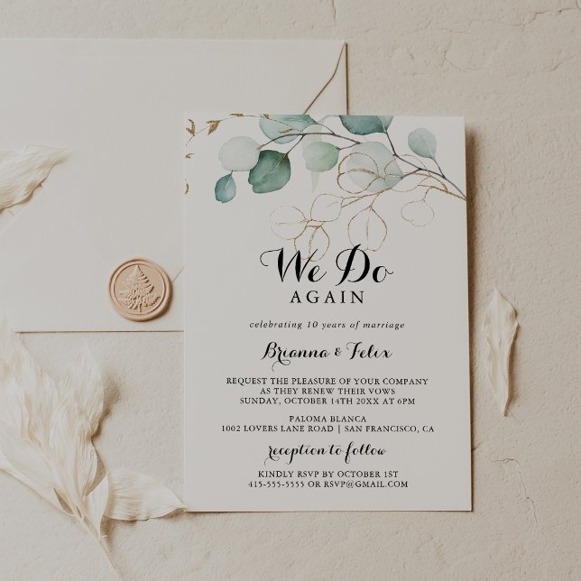 Rustic Gold Floral We Do Again Vow Renewal Invitation (Creator Uploaded)