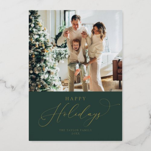 Rustic Gold Foil Happy Holidays Christmas Foil Holiday Card