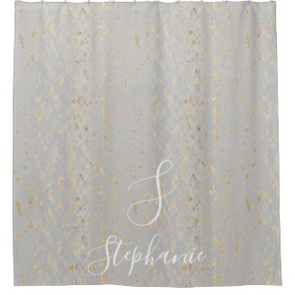 Rustic Gold Foil Patterns Grey Monogram Initials Shower Curtain