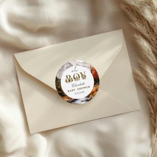 Rustic Gold Forest Baby Boy Shower Classic Round Sticker (Creator Uploaded)