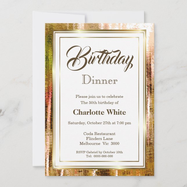 Rustic Gold Frame 50th Birthday Dinner Invitation (Front)