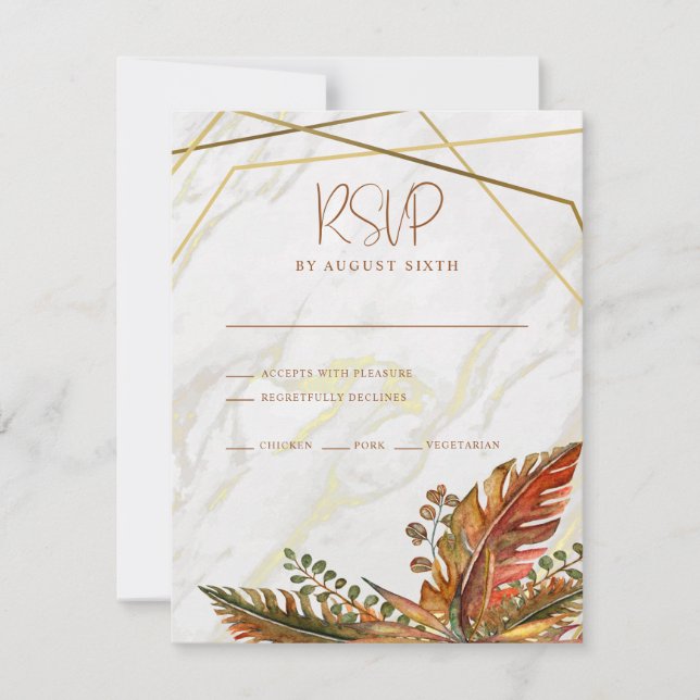 Rustic Gold Frame Autumn Foliage Wedding RSVP Card (Front)