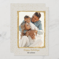Rustic Gold Frame Confetti Photo Holiday Card