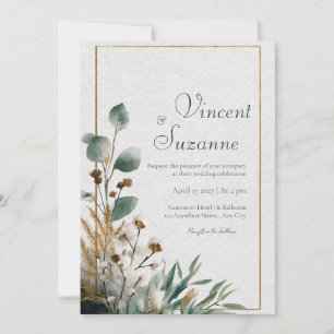 Rustic Gold Frame Eucalyptus Orchid Botanical Invitation