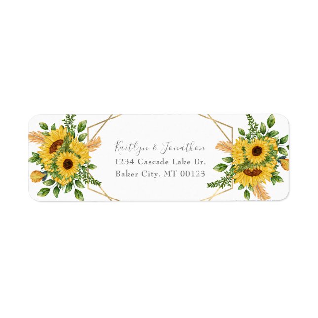 Rustic Gold Geometric Floral Sunflower Label (Front)