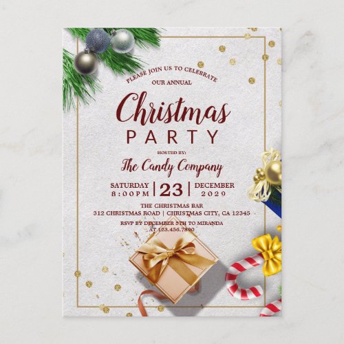 Rustic Gold Gift  Candy Christmas Party Ivitation Invitation Postcard