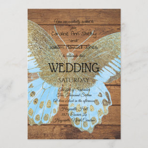 Rustic Gold Glitter Butterfly Wedding Invitation