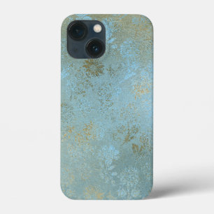 Rustic gold,golden,grunge gold wall,teal florals,v iPhone 13 mini case