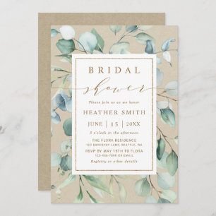 Rustic Gold Green Botanical Bridal Shower Invitation