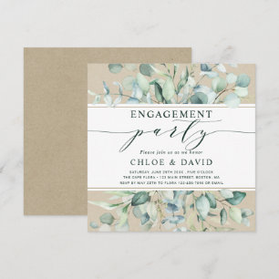 Rustic Gold Green Botanical Engagement Party Invitation