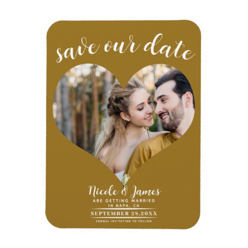Rustic Gold Heart Photo Wedding Save the Date Magnet