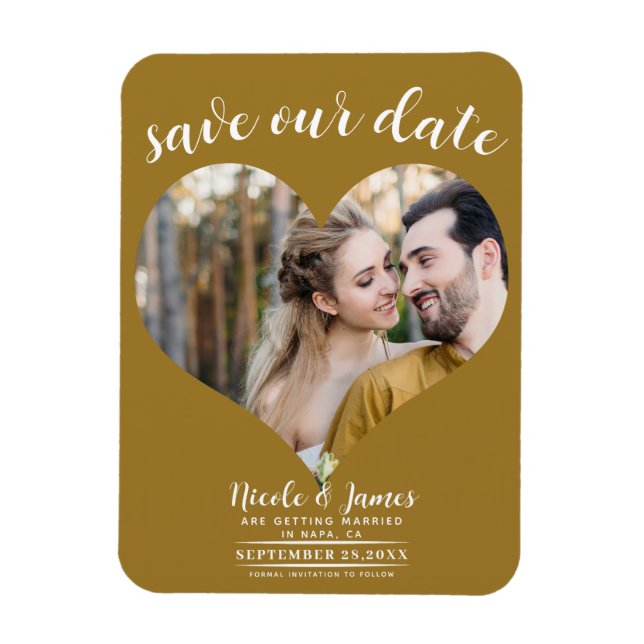 Rustic Gold Heart Photo Wedding Save the Date Magnet (Vertical)