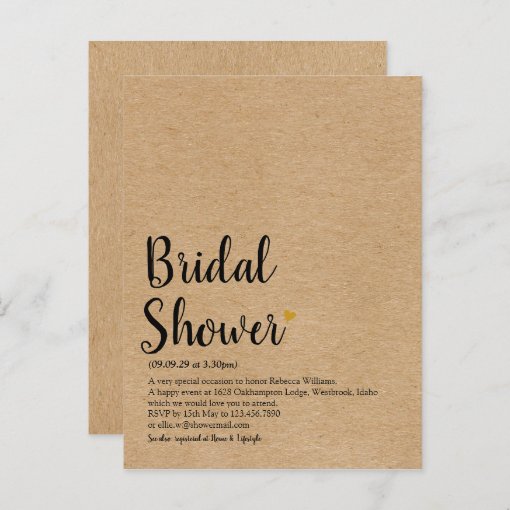Rustic Gold Heart Script Bridal Shower Definition Announcement Postcard Zazzle