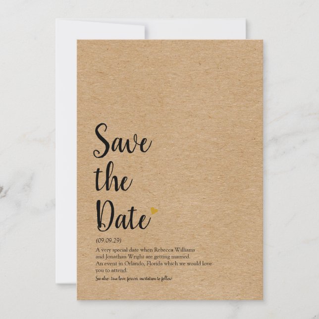 Rustic Gold Heart Script Save the Date Definition (Front)