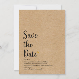Rustic Gold Heart Script Save the Date Definition
