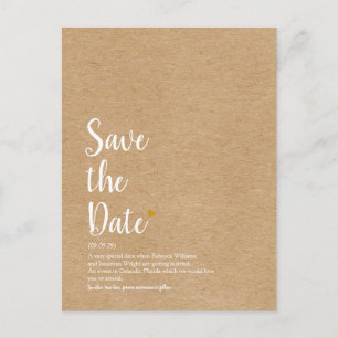 Rustic Gold Heart Script Save the Date Definition Announcement Postcard