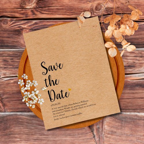 Rustic Gold Heart Script Save the Date Definition Postcard