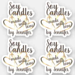 Rustic Gold Hearts Made with Love Cool Soy Candles Sticker