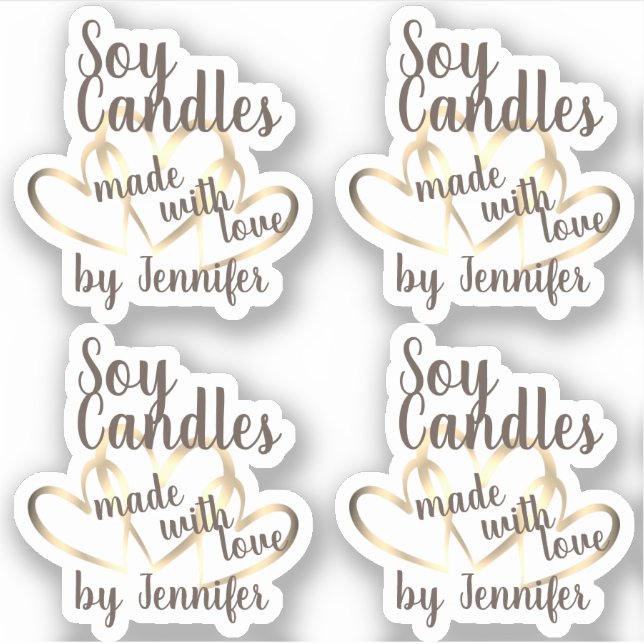 Rustic Gold Hearts Made with Love Cool Soy Candles Sticker (Front)