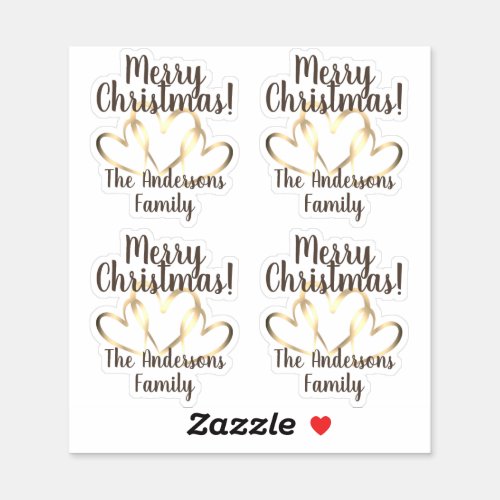 Rustic Gold Hearts Merry Christmas Personalized  Sticker