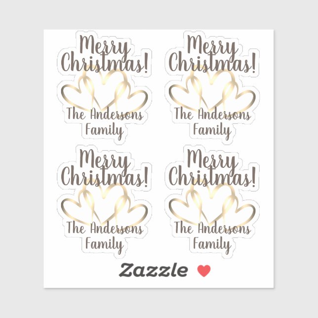 Rustic Gold Hearts Merry Christmas Personalized  Sticker (Sheet)