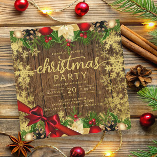 Rustic Gold Holly Berries & Baubles Company Xmas Invitation