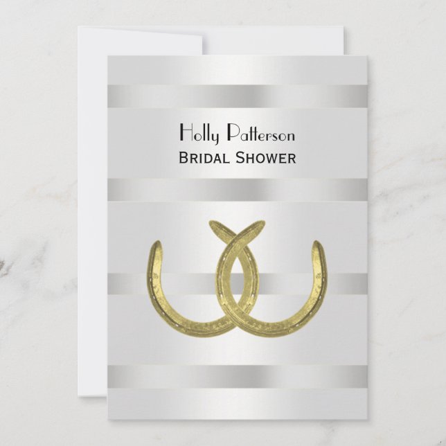 Rustic Gold Horseshoes Silver Wht V Bridal Shower Invitation (Front)
