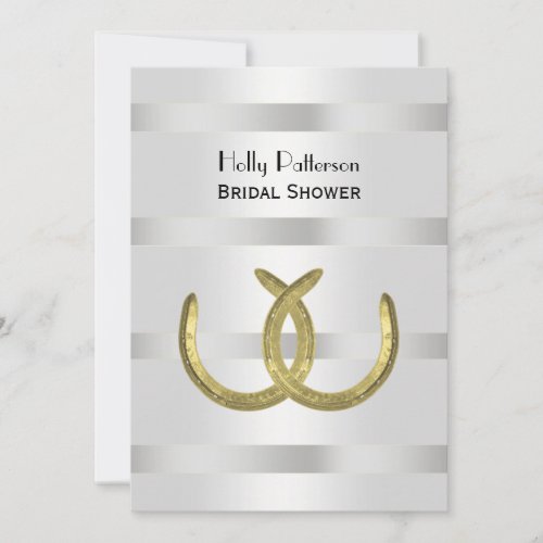 Rustic Gold Horseshoes Silver Wht V Bridal Shower Invitation