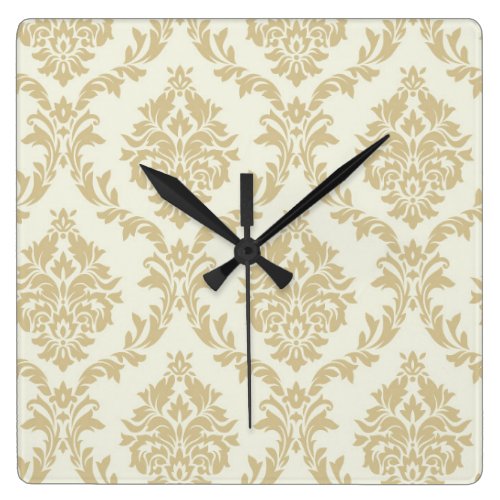 rustic gold,ivory,vintage,damasks,victorian,floral square wall clock