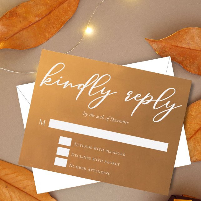 Rustic Gold Kindly Reply Simple Fall Wedding RSVP Card (Creator Uploaded)