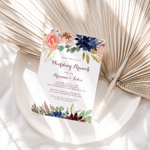 Rustic Gold Leaves and Floral Wedding Brunch Invitation