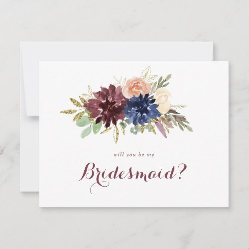 Rustic Gold Leaves Calligraphy Bridesmaid Proposal Note Card