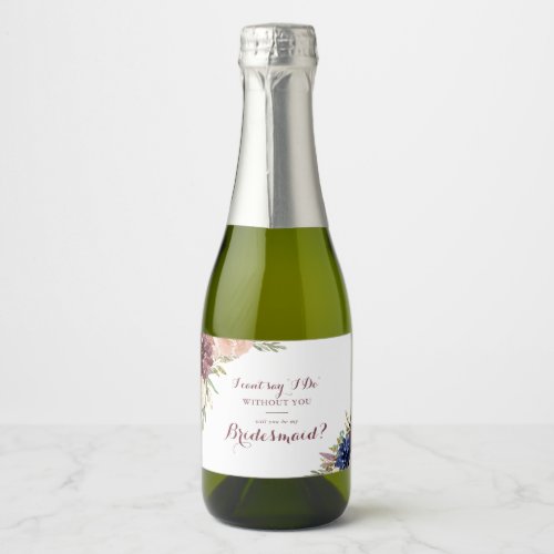 Rustic Gold Leaves Calligraphy Bridesmaid Proposal Sparkling Wine Label
