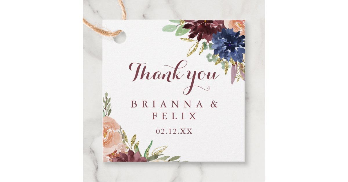 Rustic Gold Leaves Floral Calligraphy Wedding Favor Tags | Zazzle
