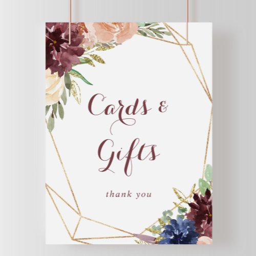 Rustic Gold Leaves Floral Cards and Gifts Sign
