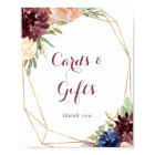 Rustic Gold Leaves Floral Cards and Gifts Sign