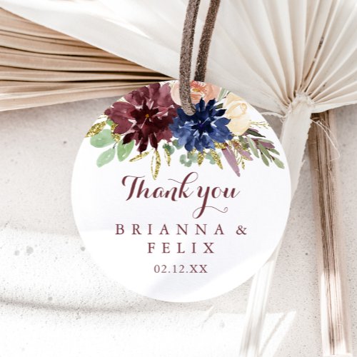 Rustic Gold Leaves Floral Thank You Wedding Favor Classic Round Sticker