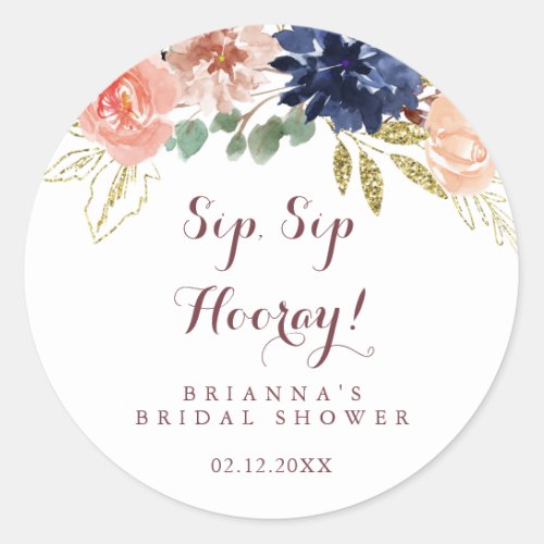 Rustic Gold Leaves Sip Sip Hooray Bridal Shower Classic Round Sticker
